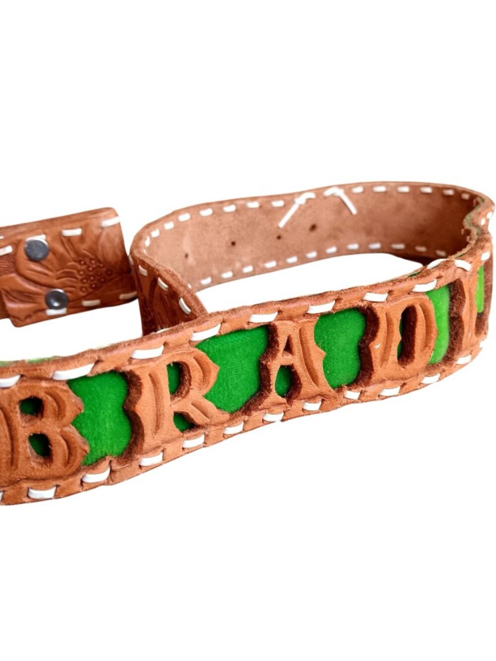 True Vintage Belt 29 30 Small "BRADLEY" INLAY 1970s Cowboy Western Monogram USA